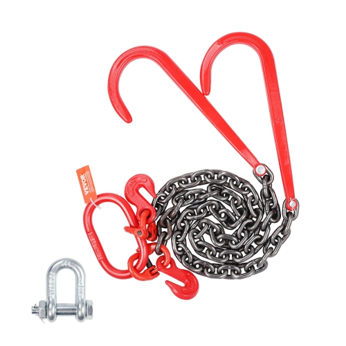 VEVOR  3/8" X 3' G80 V Bridle Chain, Towing Chain Bridle w 15" J Hooks And Grab Hooks, Heavy Duty Transport Tow Chain Bridle w 7800 Lbs Safe