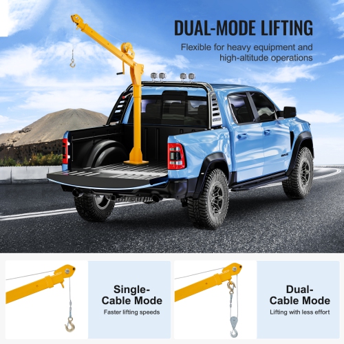 VEVOR 360 Degrees Swivel Pickup Truck Crane, Folding Truck-Mounted Bed Crane with 1100 lbs Manual Winch, Steel Pickup Truck Jib Crane Hoist for