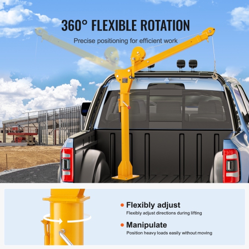 VEVOR 360 Degrees Swivel Pickup Truck Crane, Folding Truck-Mounted Bed Crane with 1100 lbs Manual Winch, Steel Pickup Truck Jib Crane Hoist for