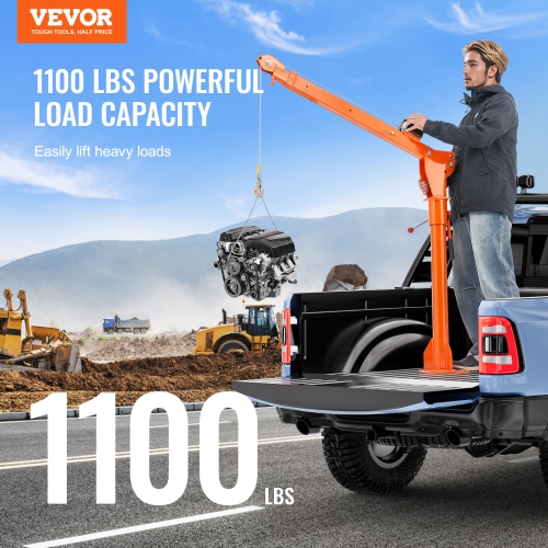 VEVOR 1100 lbs Electric Pickup Truck Crane, Folding Truck-Mounted Bed Crane with Electric Winch 3500 lbs, Steel Pickup Truck Jib Crane Hoist 360°