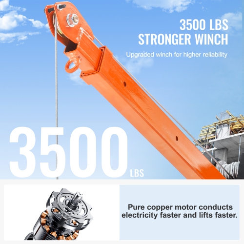 VEVOR 1100 lbs Electric Pickup Truck Crane, Folding Truck-Mounted Bed Crane with Electric Winch 3500 lbs, Steel Pickup Truck Jib Crane Hoist 360°
