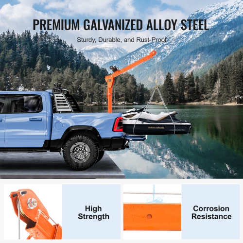 VEVOR 1100 lbs Electric Pickup Truck Crane, Folding Truck-Mounted Bed Crane with Electric Winch 3500 lbs, Steel Pickup Truck Jib Crane Hoist 360°