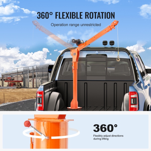 VEVOR 1100 lbs Electric Pickup Truck Crane, Folding Truck-Mounted Bed Crane with Electric Winch 3500 lbs, Steel Pickup Truck Jib Crane Hoist 360°