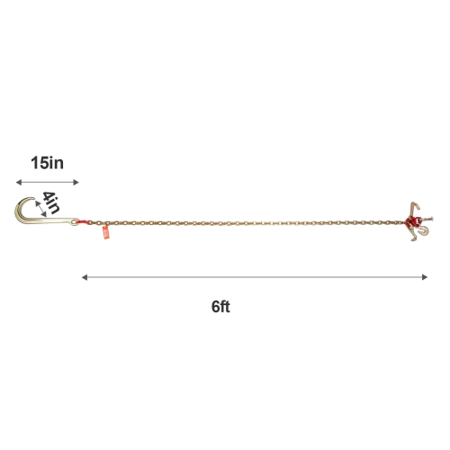 VEVOR 5/16" x 6' G80 J Hook Chain, 15" Long Shank J Hook Tow Chain with RTJ Cluster Hook & Grab Hook, 5400 lbs Safe Working Load, Heavy Transport