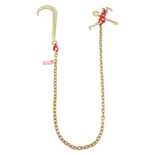 VEVOR 5/16" x 6' G80 J Hook Chain, 15" Long Shank J Hook Tow Chain with RTJ Cluster Hook & Grab Hook, 5400 lbs Safe Working Load, Heavy Transport