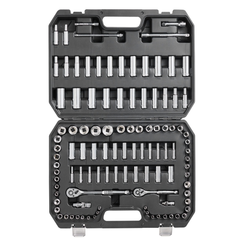 VEVOR 1/4" and 3/8" Drive Socket and Ratchet Set, 6-Point Socket Opening, 106 Pcs Tool Set SAE and Metric, Standard Sockets, 5/32-1 in, 5-19 mm, with