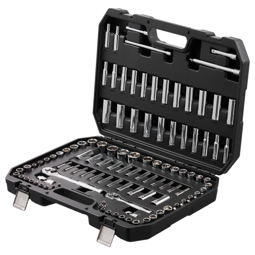VEVOR 1/4" and 3/8" Drive Socket and Ratchet Set, 6-Point Socket Opening, 106 Pcs Tool Set SAE and Metric, Standard Sockets, 5/32-1 in, 5-19 mm, with