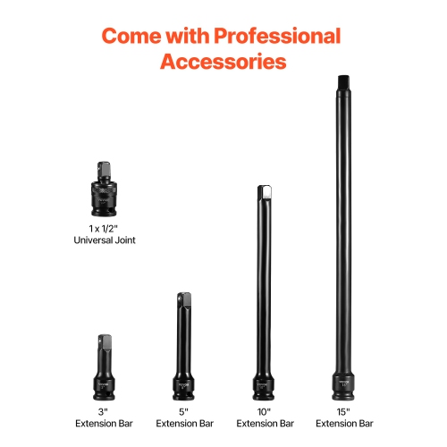 VEVOR 1/2 Inches Impact Socket Set, 43 Piece Impact Sockets, Standard Socket Assortment, 1/2 Inches Drive Socket Set 6-Point Sockets Metric 9-30mm