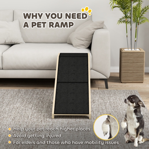 PawHut Pet Ramp Bed Steps for Dogs Cats Non-slip Carpet Top Platform Pine Wood 59"L x 16"W x 20"H Natural Wood