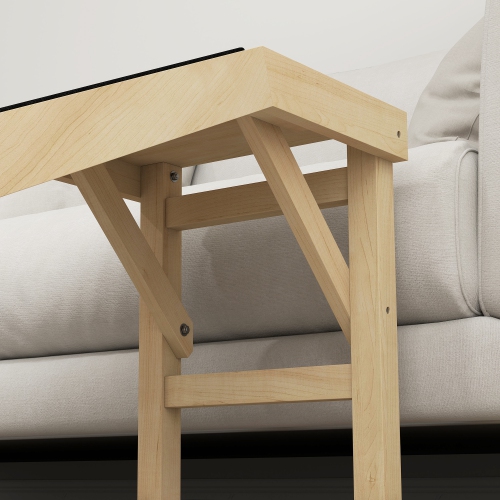 PawHut Pet Ramp Bed Steps for Dogs Cats Non-slip Carpet Top Platform Pine Wood 59"L x 16"W x 20"H Natural Wood