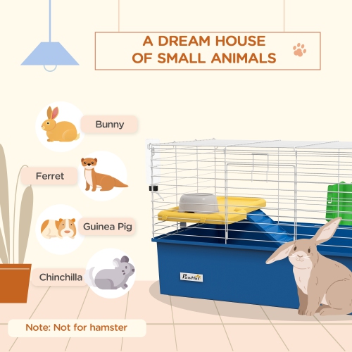 PawHut – Cage de lapin de 28&nbsp;po de long, grande cage de cochon de cobaye avec petite bouteille d'eau, plat à nourriture, plateforme, rampe, pour