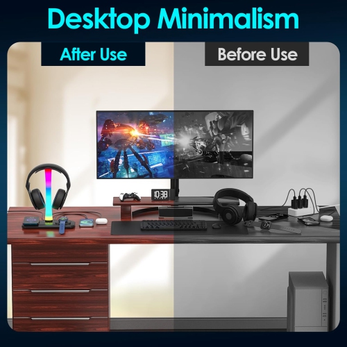 Support pour casque de jeu RVB, support pour casque d'écoute avec ports de chargement USB et de type C, support pour casque d'écoute pour PC de jeu,