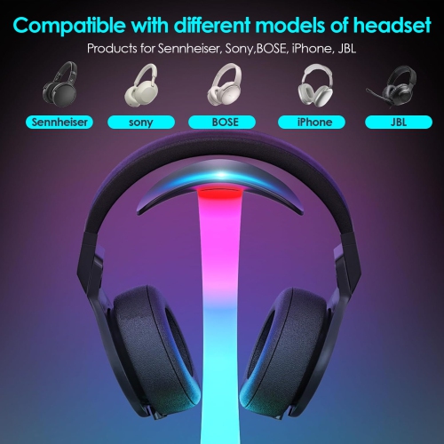 Support pour casque de jeu RVB, support pour casque d'écoute avec ports de chargement USB et de type C, support pour casque d'écoute pour PC de jeu,