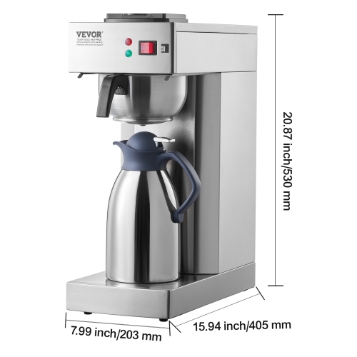 VEVOR 12 Cups Commercial Drip Coffee Maker, Coffee Maker Machine with Thermal Carafe to Keep Warm or Cold, Stainless Steel Pour Over Coffee Brewer