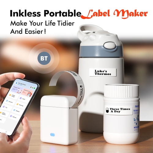 Label Maker Machine with Tape, Portable Bluetooth Mini Label Printer with Versatile App for School Home Office Organization