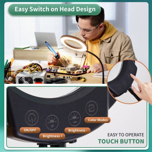 Magnifying Glass with Light and Stand, Metal Base Desk Magnifier Lamp for DIY Craft Reading Painting Sewing Hobby Detail Work