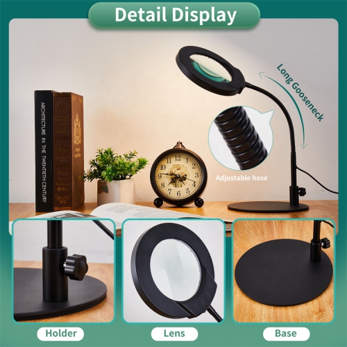 Magnifying Glass with Light and Stand, Metal Base Desk Magnifier Lamp for DIY Craft Reading Painting Sewing Hobby Detail Work