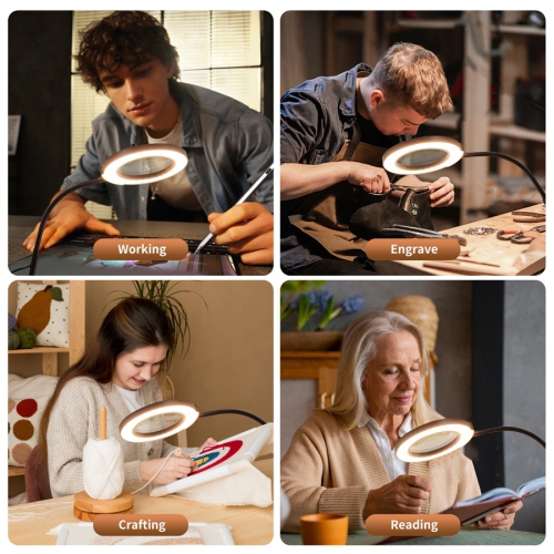 Magnifying Glass with Light and Stand, Metal Base Desk Magnifier Lamp for DIY Craft Reading Painting Sewing Hobby Detail Work