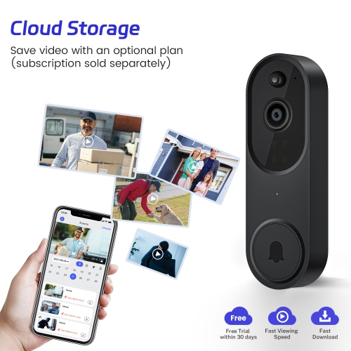 1080P Video Doorbell Camera, Smart Human Detection, Cloud Storage, Chime Included, Live View, 2-Way Audio, IR Night Vision, Battery Powered
