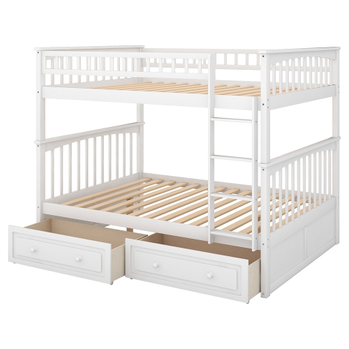 Kepooman Full over Full Bunk Bed with Drawers, Convertible Beds, White