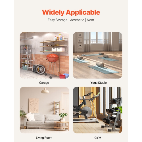 VEVOR Yoga Mat Storage Rack, Home Gym Workout Equipment Organizer, Powder Coated Finish Steel Yoga Mat Holder with Hooks & Wheels, Weight Rack for