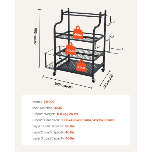 VEVOR Yoga Mat Storage Rack, Home Gym Workout Equipment Organizer, Powder Coated Finish Steel Yoga Mat Holder with Hooks & Wheels, Weight Rack for