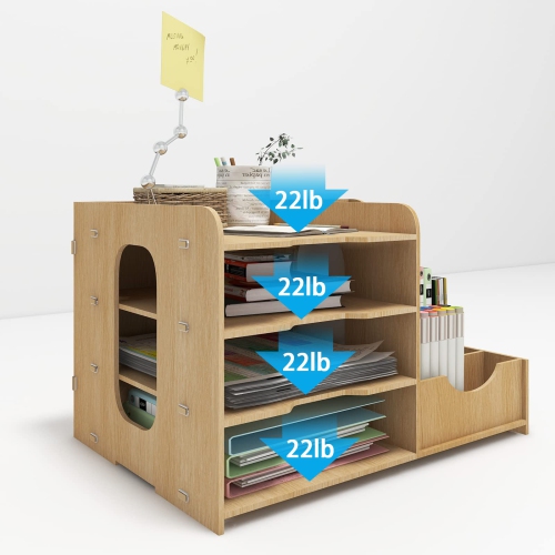 4 Tiers Office Wood Desktop Organizer Letter A4 Paper File Rack with Vertical Horizontal File Holder Supplies Storage Box Mail Sorter on Desk