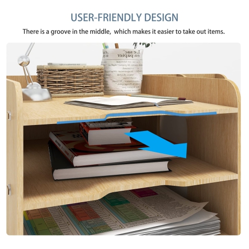 4 Tiers Office Wood Desktop Organizer Letter A4 Paper File Rack with Vertical Horizontal File Holder Supplies Storage Box Mail Sorter on Desk