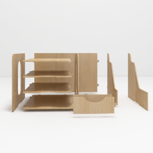 4 Tiers Office Wood Desktop Organizer Letter A4 Paper File Rack with Vertical Horizontal File Holder Supplies Storage Box Mail Sorter on Desk