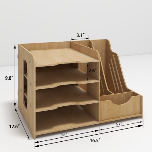 4 Tiers Office Wood Desktop Organizer Letter A4 Paper File Rack with Vertical Horizontal File Holder Supplies Storage Box Mail Sorter on Desk