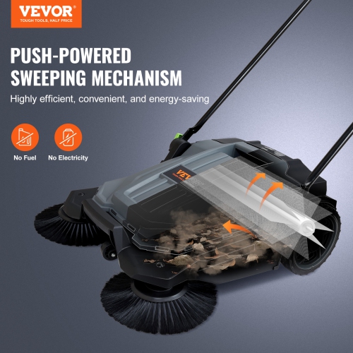 VEVOR 25.6" Width Walk-behind Hand Push Floor Sweeper, Floor Sweeper Manual Non-Electric, 5-Gallon Waste Container, Angle & Height Adjustable Folding