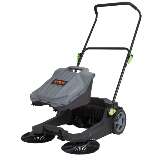 VEVOR 25.6" Width Walk-behind Hand Push Floor Sweeper, Floor Sweeper Manual Non-Electric, 5-Gallon Waste Container, Angle & Height Adjustable Folding