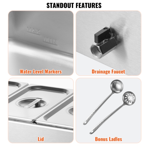 VEVOR 3-Pan Commercial Food Warmer, 17.4QT Electric Steam Table, 1200W Professional Countertop Stainless Steel Buffet Bain Marie with 86-185°F Temp