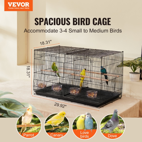 VEVOR 30-inch Flight Bird Cage, Stackable Divided Small Parakeet Cage for Parrots Canaries Cockatiels Lovebirds Finches Budgies Conures Macaws Pet