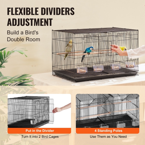 VEVOR 30-inch Flight Bird Cage, Stackable Divided Small Parakeet Cage for Parrots Canaries Cockatiels Lovebirds Finches Budgies Conures Macaws Pet