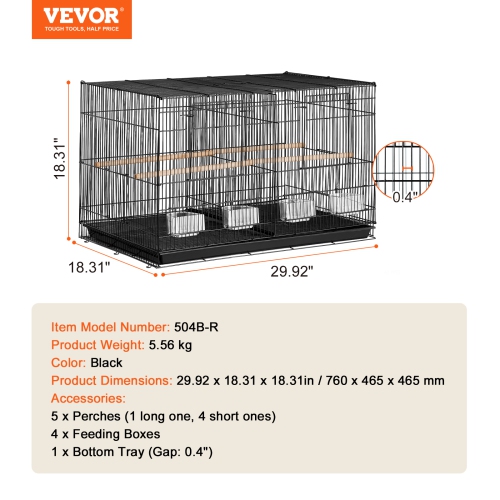 VEVOR 30-inch Flight Bird Cage, Stackable Divided Small Parakeet Cage for Parrots Canaries Cockatiels Lovebirds Finches Budgies Conures Macaws Pet