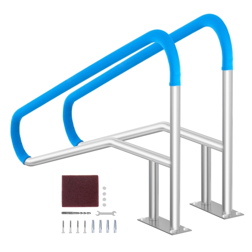 VEVOR  2 PCs 55 X 32 Inch Pool Railing, Stainless Steel w Base Plate for Indoor/outdoor Pools, Rust-Proof Swimming Pool Railing for Decks, W/ Grip
