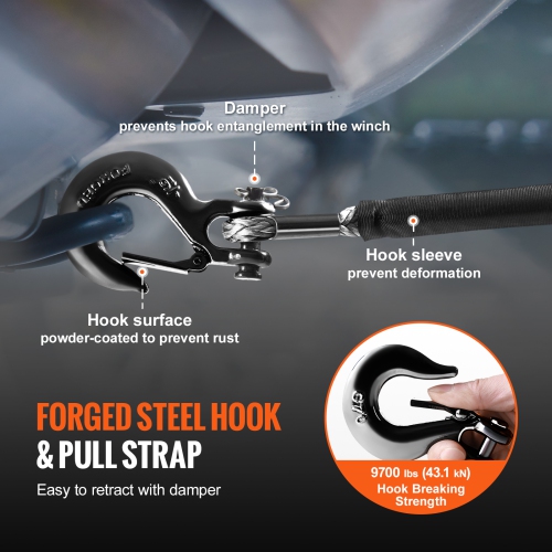 VEVOR 1/4 Inch x 50 Feet 10,000 lbs Synthetic Winch Line Cable Rope with Protective Sleeve + Stopper + Forged Winch Hook + Pull Strap, Fit for ATV,