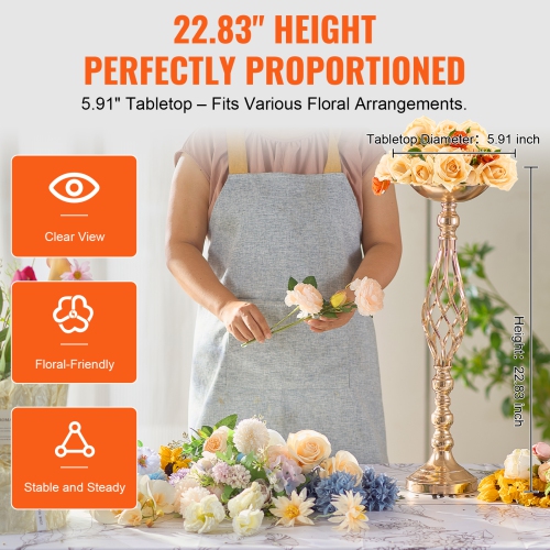 VEVOR 20PCS 58cm/22.83" Tall Wedding Flower Vase, Metal Centerpiece, Gold Floral Arrangement Stand Display Rack for Tables Wedding Dinner Party,