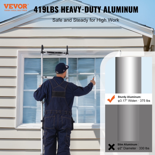 VEVOR 20.3FT Aluminum Lightweight Extension Ladder, Multi-button Retraction Collapsible Ladder, 419 LBS Capacity with Non-slip Feet, Portable Compact