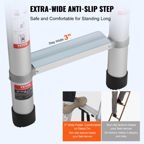 VEVOR 20.3FT Aluminum Lightweight Extension Ladder, Multi-button Retraction Collapsible Ladder, 419 LBS Capacity with Non-slip Feet, Portable Compact