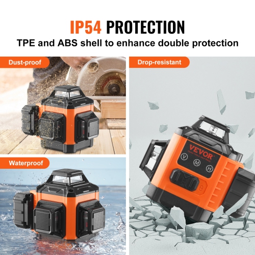 VEVOR 100ft Self Leveling Laser Level, Manual Green 3 x 360° Cross Line Laser, Manual Self-leveling Mode & IP54 Waterproof 8h Continuous Working Time