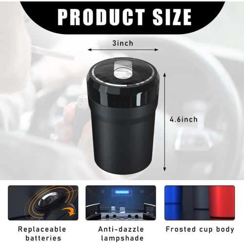 Car ashtray Portable smokeless car ashtray With lid and LED light Suitable for most vehicles Universal car accessories Small size
