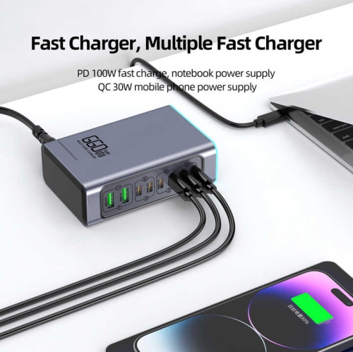 High-end 660W GaN charger fast charging head mobile phone tablet multi-port desktop charging station, multi-port desktop charging station suitable