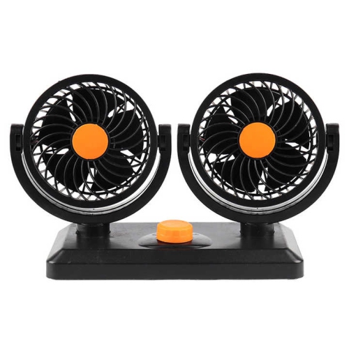 Car fan powerful double-head USB car fan 24V volt large truck 12v van fan, orange double-head 24v cigarette lighter interface