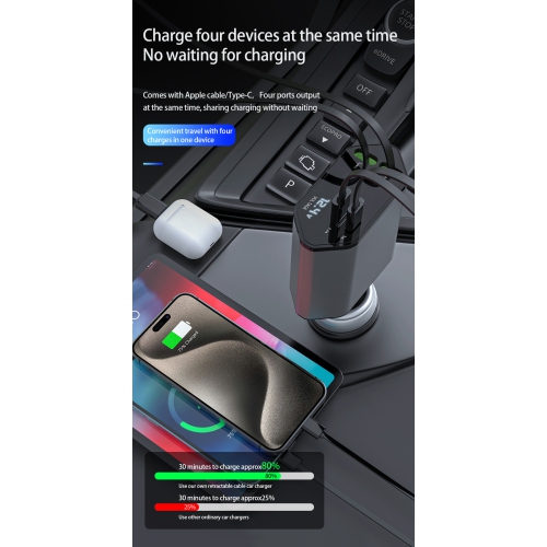 Chargeur de téléphone mobile pour l'auto Recharge ultrarapide Allume-cigare télescopique chargeur de voiture rapide chargeur de voiture adaptateur de