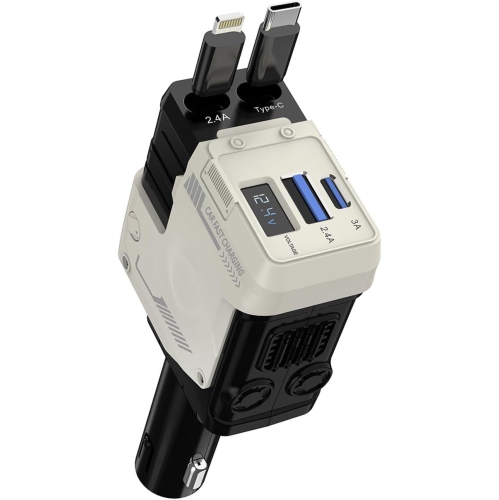 Mecha retractable cable car charger 120W super fast charging one to three car cigarette lighter flash charging 66W fast charging 2 retractable cables