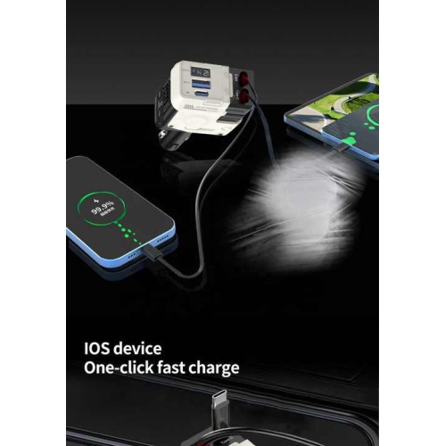 Mecha retractable cable car charger 120W super fast charging one to three car cigarette lighter flash charging 66W fast charging 2 retractable cables