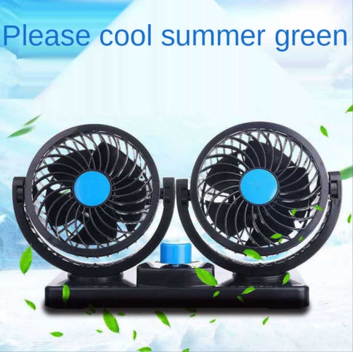Car fan strong double head USB car fan 12v truck car fan grass green double head 12v cigarette lighter interface