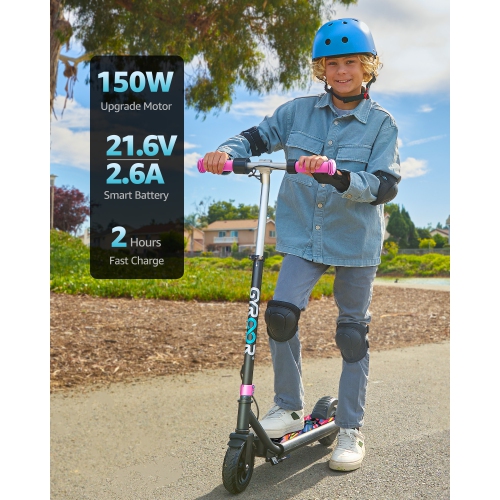 Trottinette électrique pour enfants, trottinette électrique à moteur 10&nbsp;mi/h Speed de 150&nbsp;W avec guidon réglable et lumières LED
